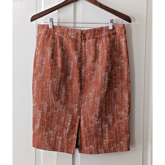 J Crew in Rust & Cream Textured Jacquard Pencil Skirt Size 10 EUC w/ Pockets - Picture 6 of 8